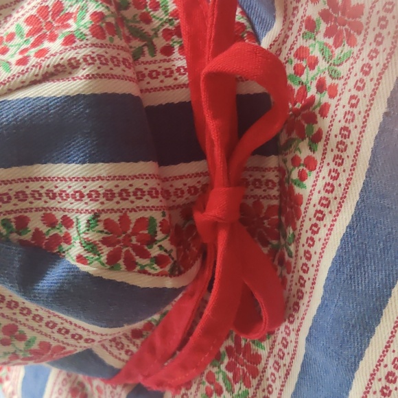 Vintage 70's Striped Floral Wide Brim Hat with Red Bow - Picture 3 of 3